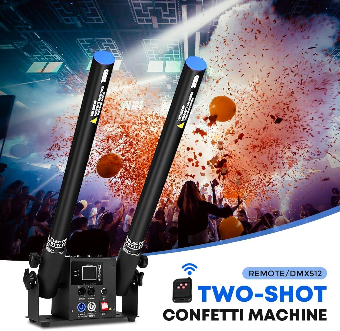 Professional Confetti Launcher Cannon Machine, Confetti Blower Machine Confetti Cannon DMX/Remote Control for Weddding Disco Show Club Stage Party (2 shot)