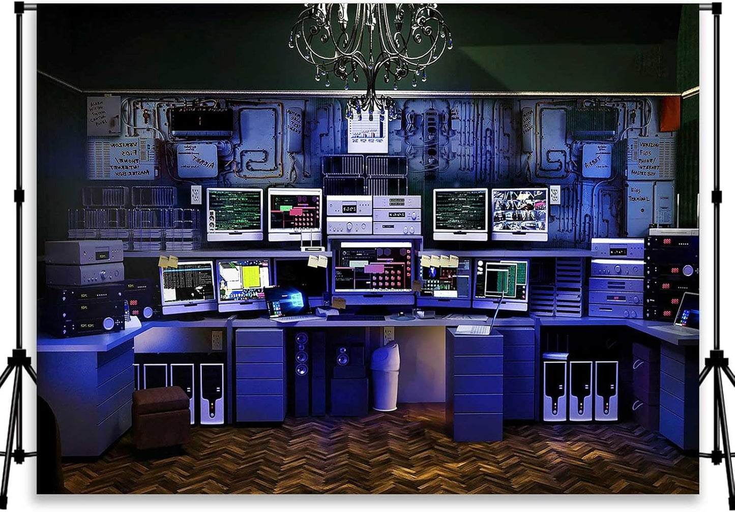 Computer Photo Backdrop Technology Office Backdrop Vintage Blue Background for Boys Party Room Decor Photo Booth Props Supplies YUNBYW010