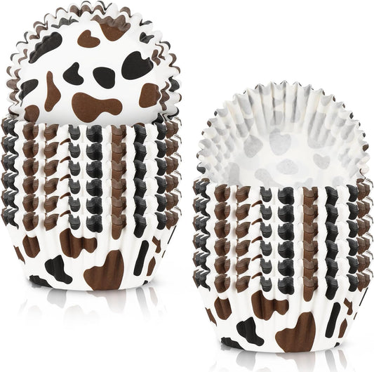 Whaline 300Pcs Cow Print Paper Baking Cups Black Brown Cupcake Liners Highland Cow Spot Muffin Liner Farm Animal Cake Paper Cups Storage Container for Party DIY Craft, 2x1.2 Inch
