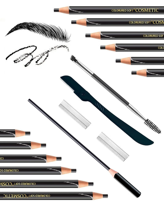 12 Piece Black Waterproof Eyebrow Pencils for Women w/Microblading Eyebrow Pencil & Brow Trimming Supplies Kit Permanent Eye Brow Liners Set For Salon-Quality Shaping & Filling Of Marks