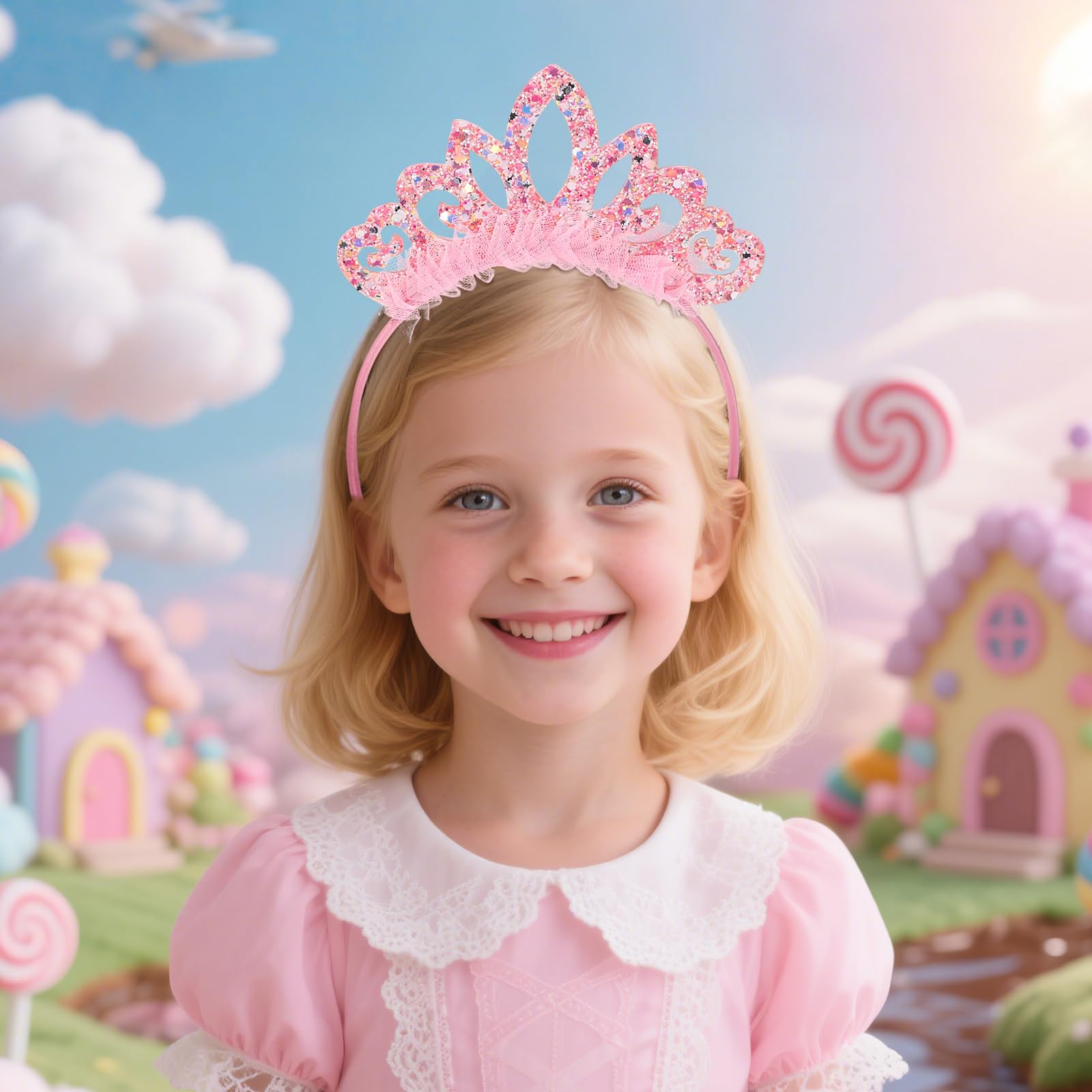Zifengcer Birthday crown，8 Pack Princess Crown Headband, Glitter Sequin Crown Headband, Shiny