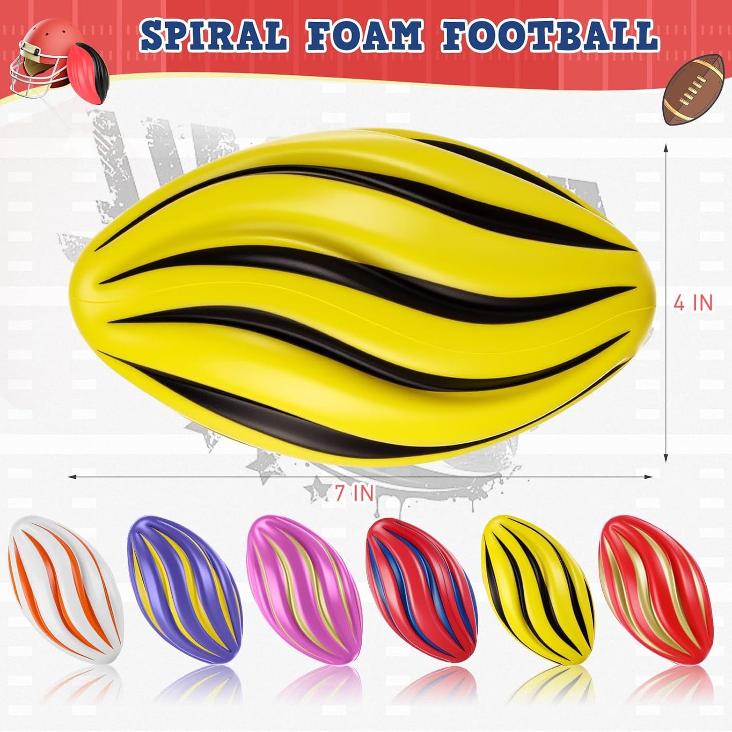 Jerify 12 Pcs Mini Foam Footballs for Kids Students 7 Inch Small Spiral Football Toys Easy Grip Waterproof Soft Emulation Ball for School Gift Sports Party Game (Vivid Color)