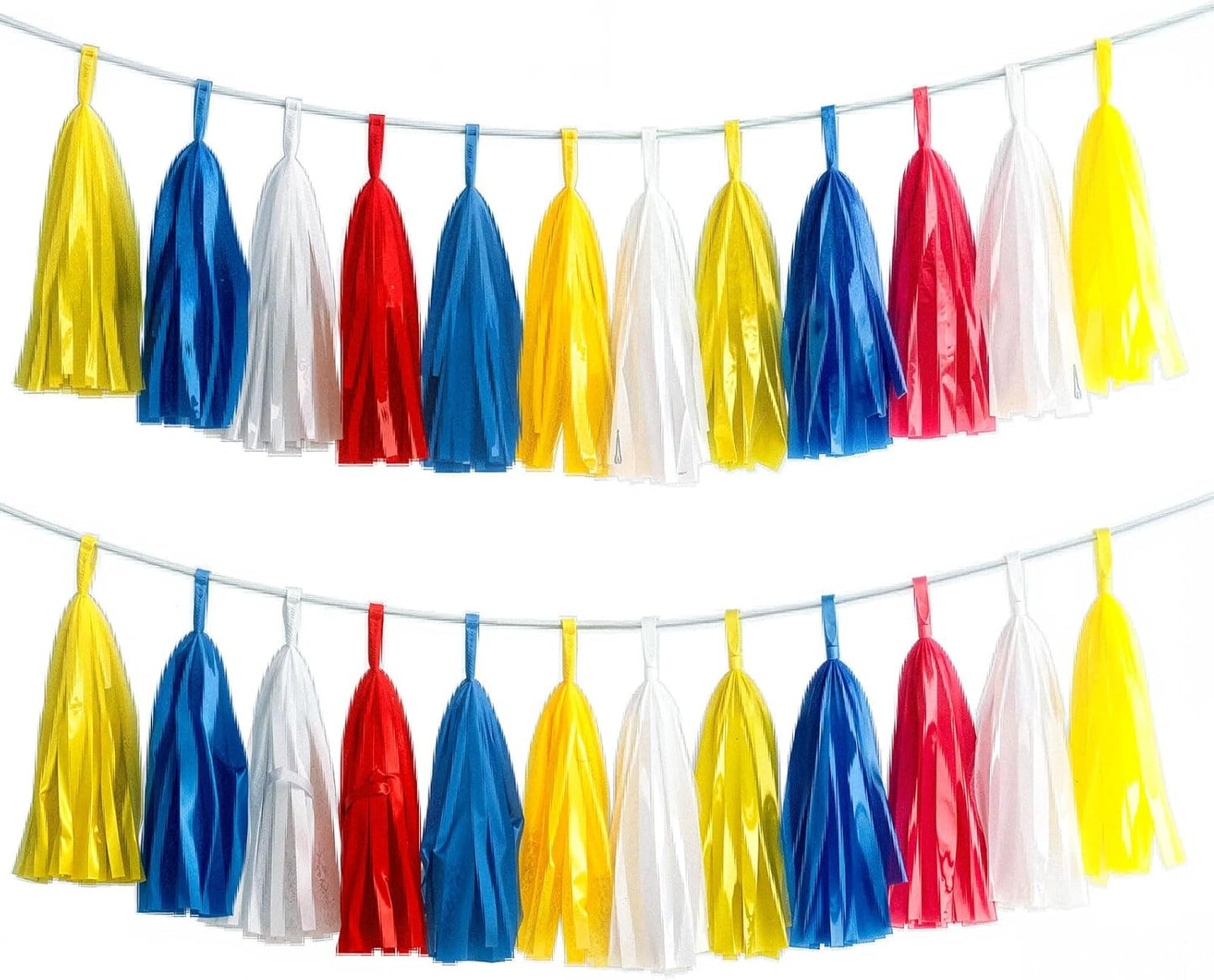 Tissue Paper Tassel Garland Banner, 20 Pack, Red Blue Yellow White, Party Decorations for Birthday, Baby Shower