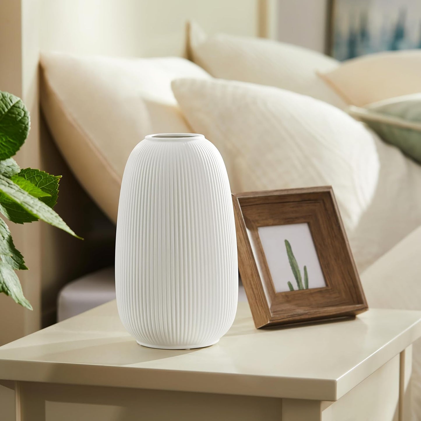 RONDURE 9.5" Modern Ceramic Table Lamp, Modern Bedside Lamps for Bedroom, Living Room and Nightstand, White Translucent Ceramic Shade, Warm Ambient Lighting, Home Decor