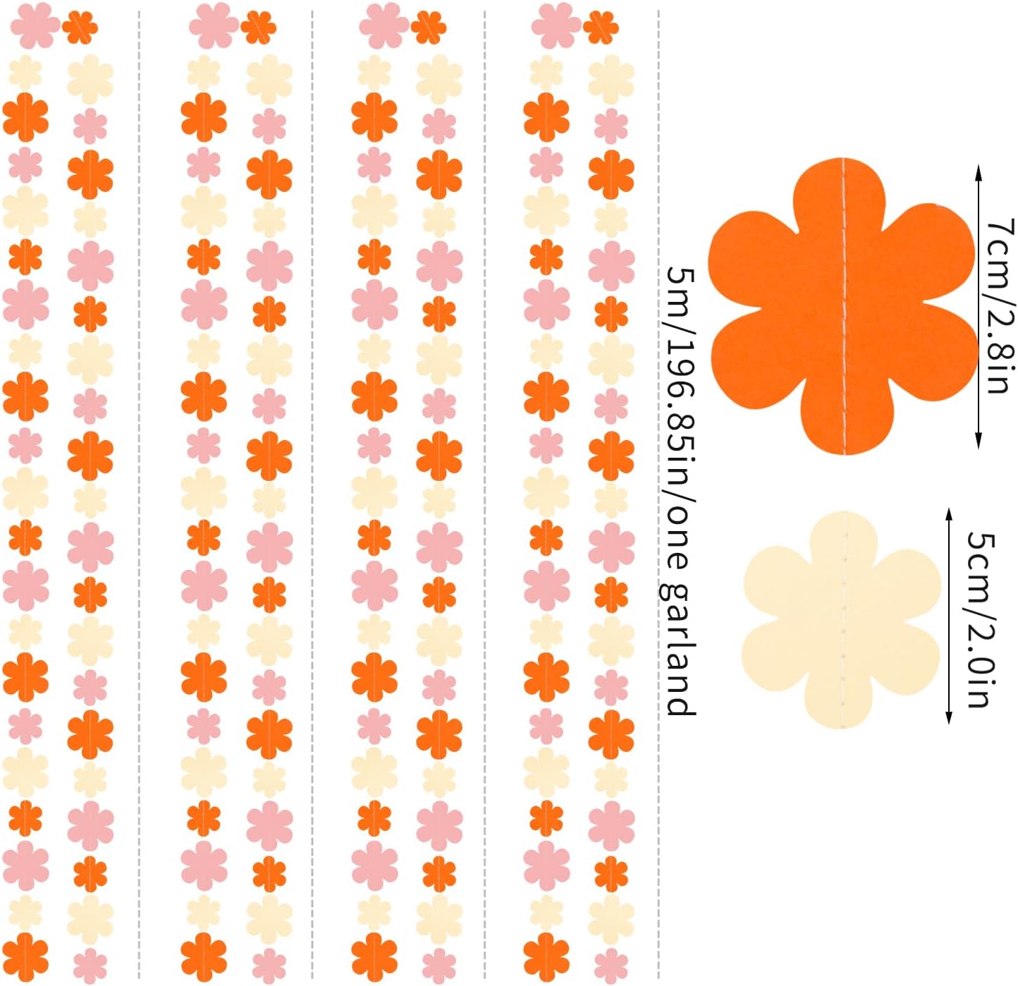 Orange-Pink Fall Party-Decorations Streamers-Garland - 52ft Boho Flower Hanging Paper Banner, Groovy Birthday Baby Bridal Shower Bachelorette Wedding Engagement Thanksgiving Day HalloweenDecor Hugfond