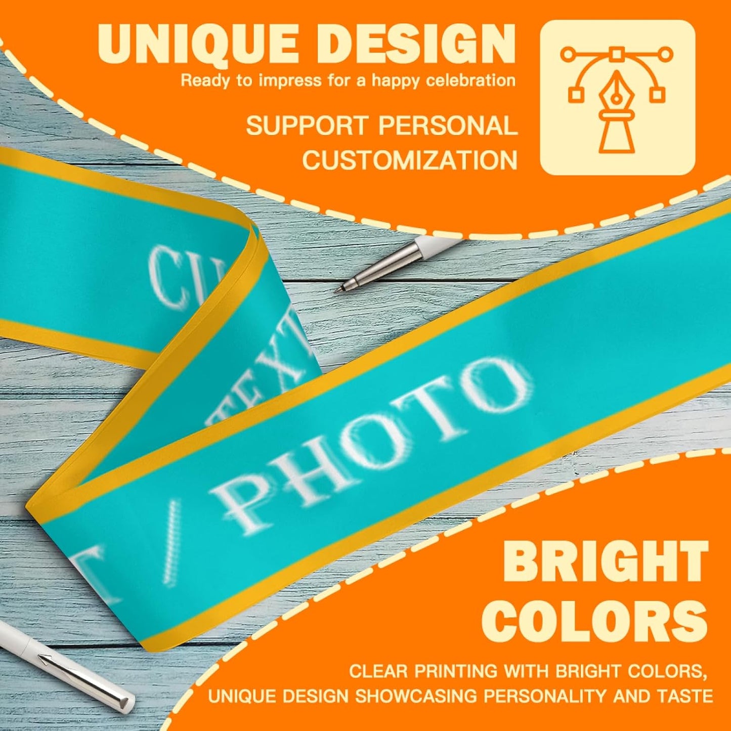 Custom Sash,Personalized Birthday Sash with Text Photo,Customized Bachelorette Sash Quote Sash Bride to Be Sash Color Optional (With decorative edge, Light Green)