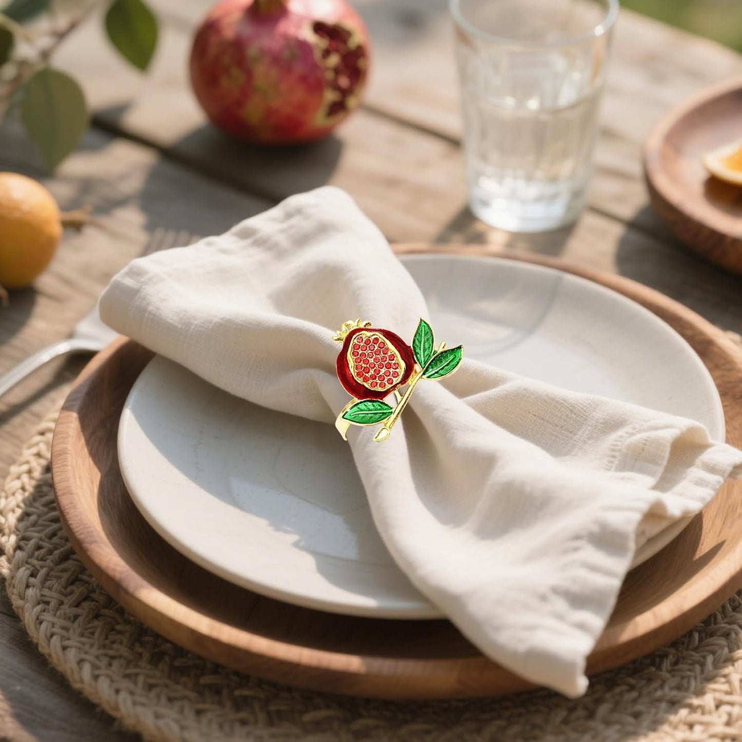 Christmas Pomegranate Napkin Rings set of 6 Red Fruit Napkin Rings for Thanksgiving New Year Dinner Decor,Gold Fall Napkin Ring Holders for Beach Wedding Garden Party Home Daily Table Setting