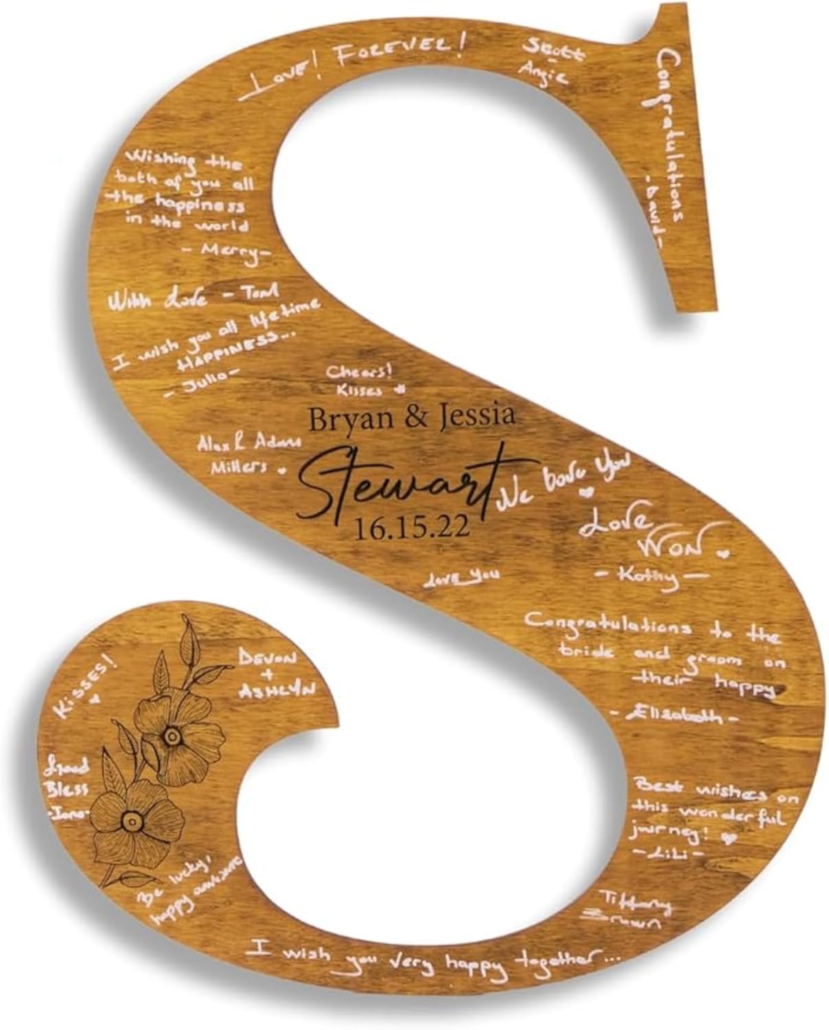 Wedding Guest Book Sign with Pen, Personalized Wooden Letter Monogram, Custom Last Name and Date, Laser Engraved Guestbook Alternative for Couple, Large Sizes Options