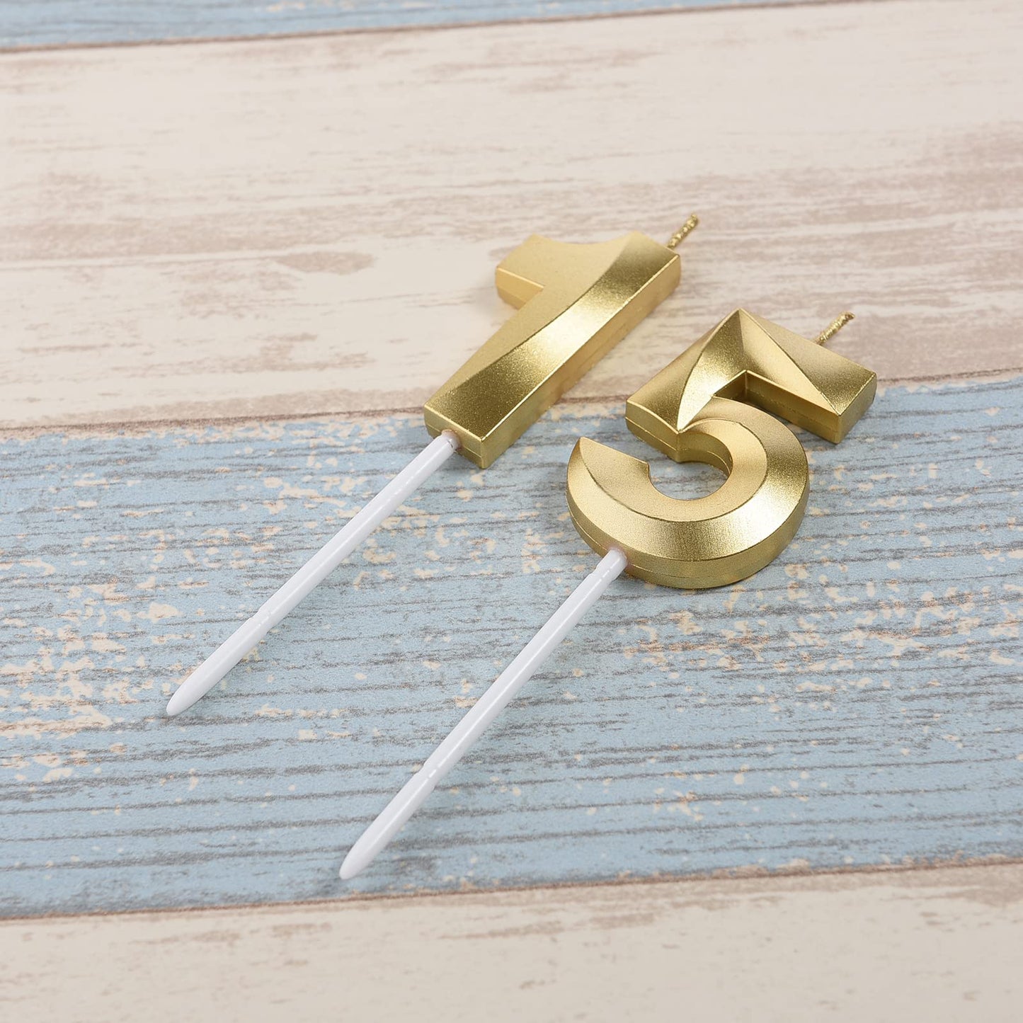 Gold 15th & 51 Birthday Candles,Gold Number 15 Cake Topper for Birthday Decorations Party Decoration