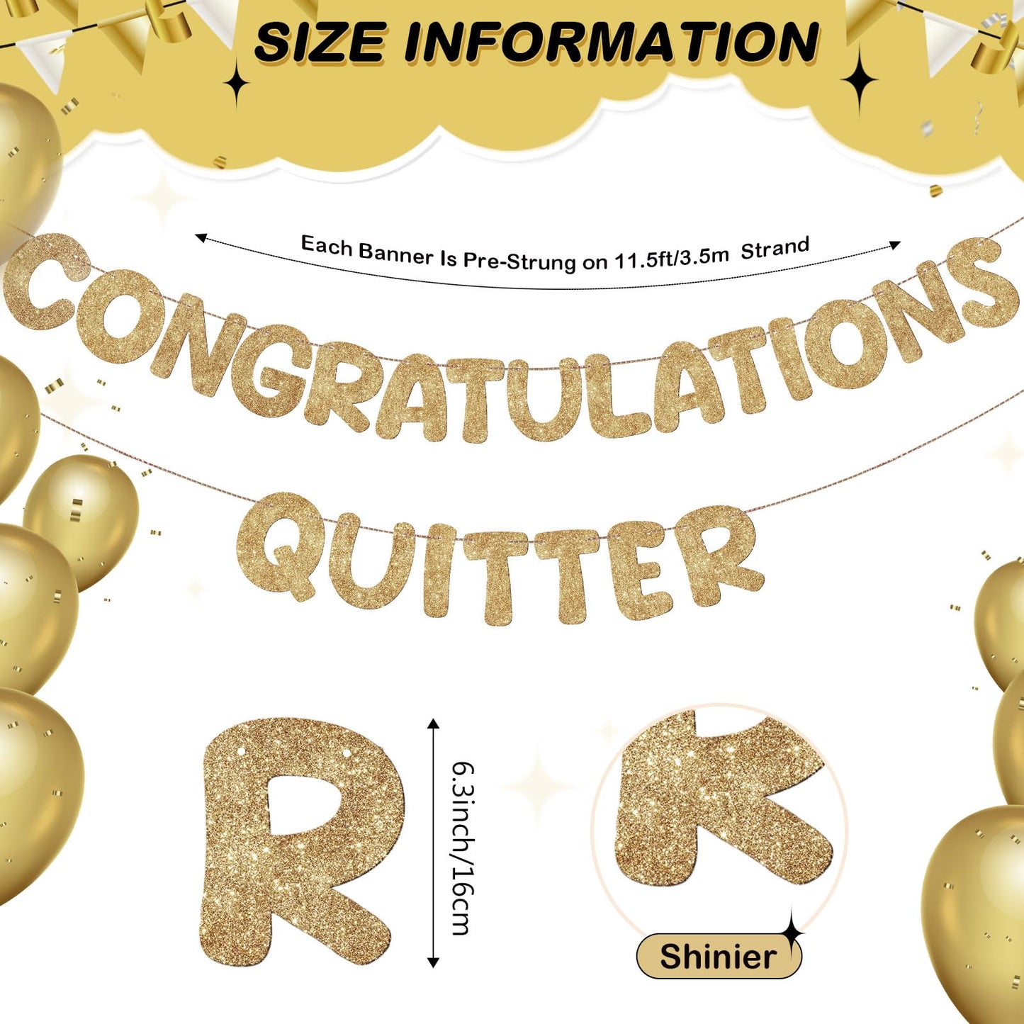 Fulmoon Congratulations Quitter Retirement Banner Glitter,Champagne Gold