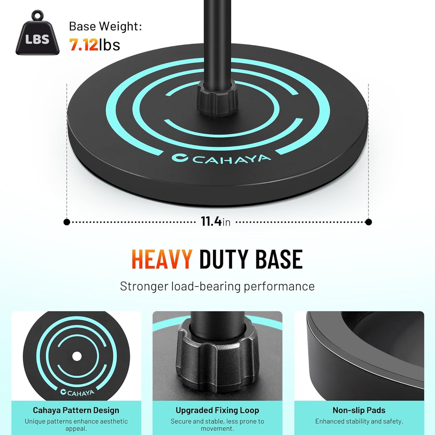 CAHAYA Mic Stand Floor Detachable - Microphone Stand Heavy Duty with Weighted Round Base Phone Holder and 2 Mic Clips Portable Mic Stands Height Adjustable 50" to 64" for Singing Performance Stage