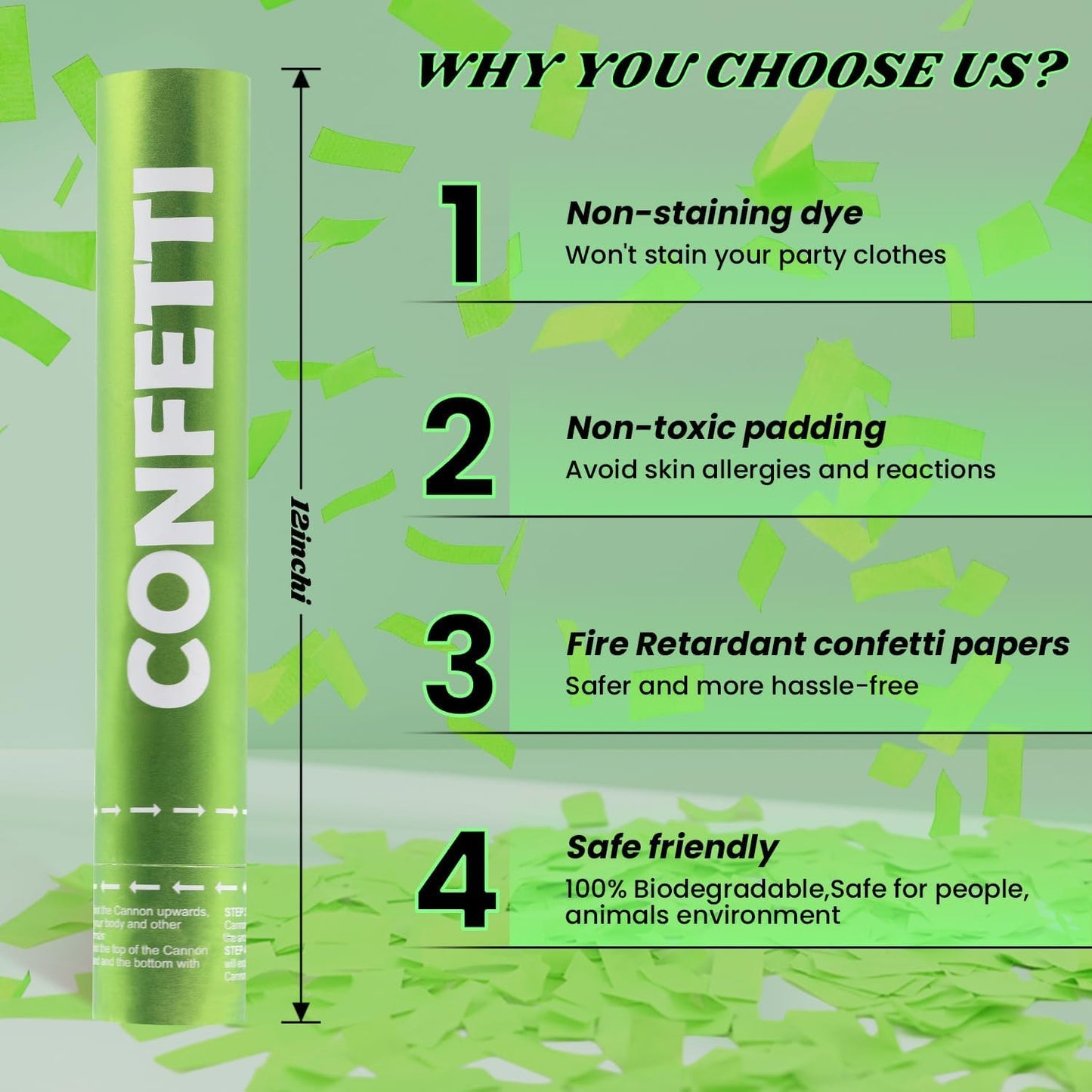 Confetti Cannon Green Biodegradable Confetti Poppers 12Pack Party Poppers Confetti Shooters Green Sticks for Wedding Graduation Engagement Anniversary Bridal Shower Valentines Day Birthday