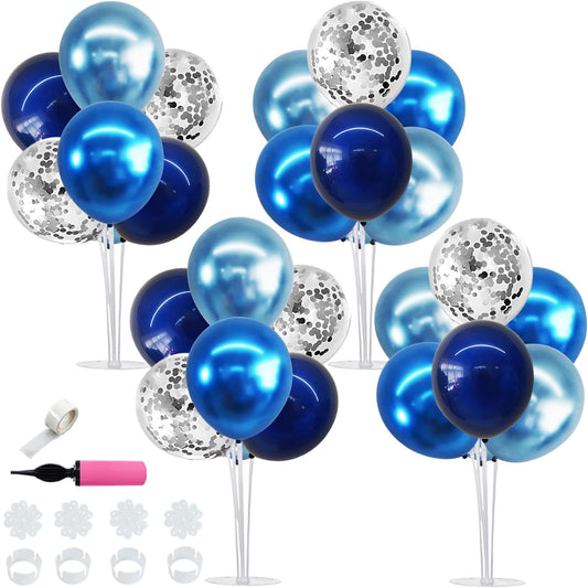 TONIFUL 4 Set Metallic Blue Silver Balloon Stand Centerpiece Table Decorations for Men's Birthday,Father's Day Retirement,Blue Party Decoration,Graduation Decorations 2025,Baby Shower