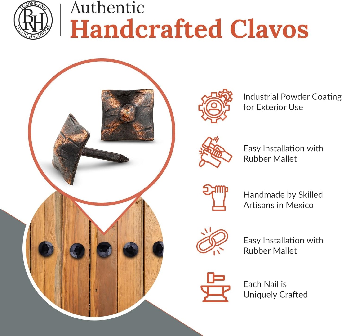 50 Pack 0.75" Square Head Iron Clavos Decorative Nails – Oil Rubbed Bronze – Handmade Rustic Square Fasteners for Farmhouse Shutters, Barn Doors, Shutters, Gates – Ornamental Wood Accent