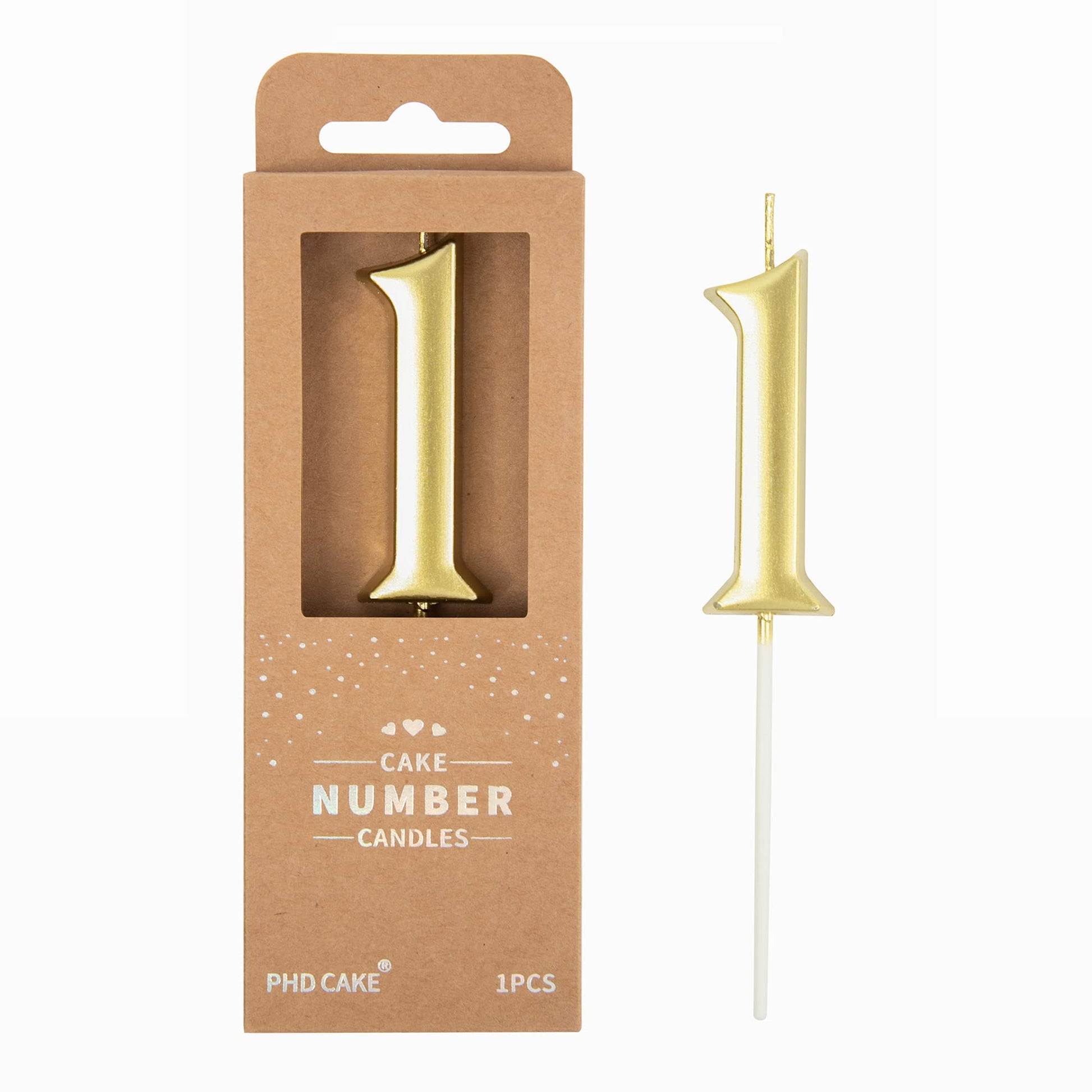 PHD CAKE 2.76 Inch Elegant Gold 1 Number Birthday Candles, Gold Number Candles, Cake Number