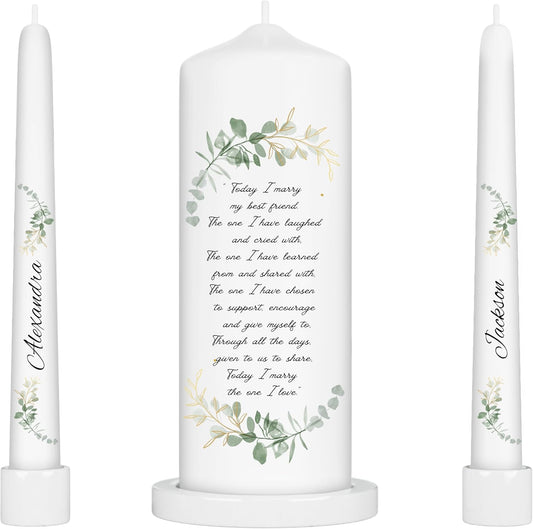 Unity Candles for Wedding, Modern Unity Set, Custom and Personalized Taper Candles with Bible Quote, Unscented White Premium Wax, Religious and Wedding Ceremony, Special Events (Custom Names)