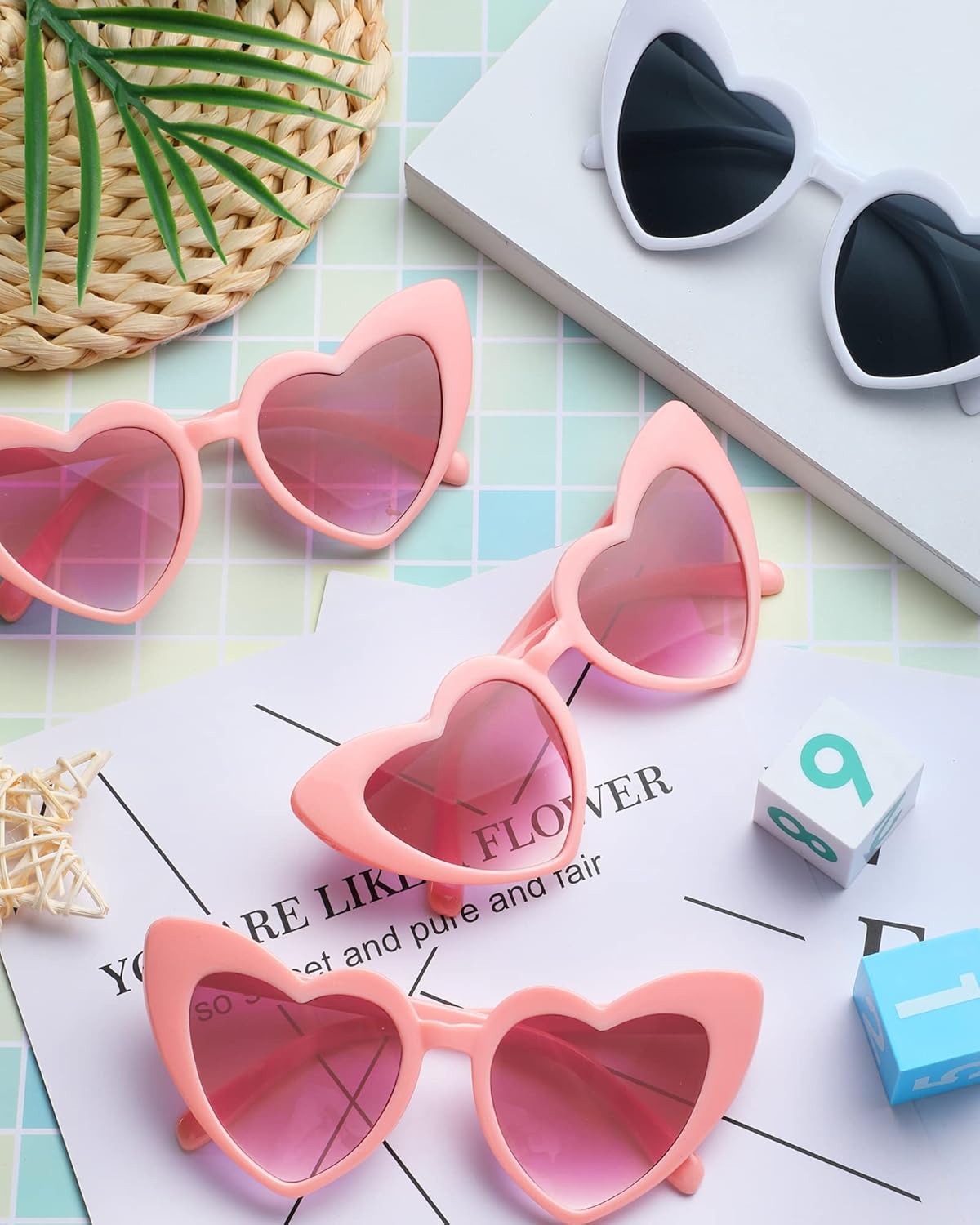 Flutesan 20 Pairs Retro Heart Sunglasses Vintage Cat Eye Heart Glasses Women Bachelorette Bride Sunglasses Bulk