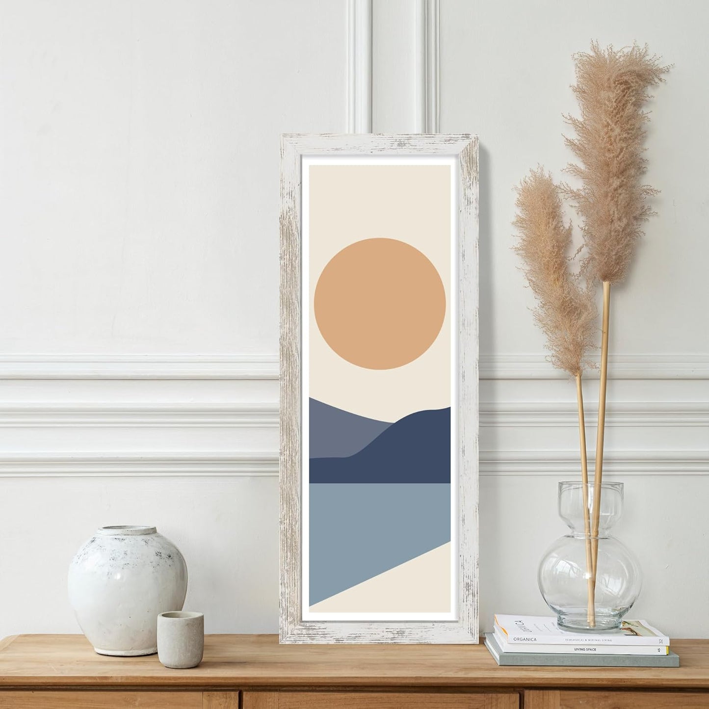 8x24 Picture Frame 2 Pack, Distressed White Wood Frame with Tempered Glass, Display Pictures Multiple Five 4x6 With Mat or 8 x 24 Without Mat - Horizontal or Vertical Wall Mounting