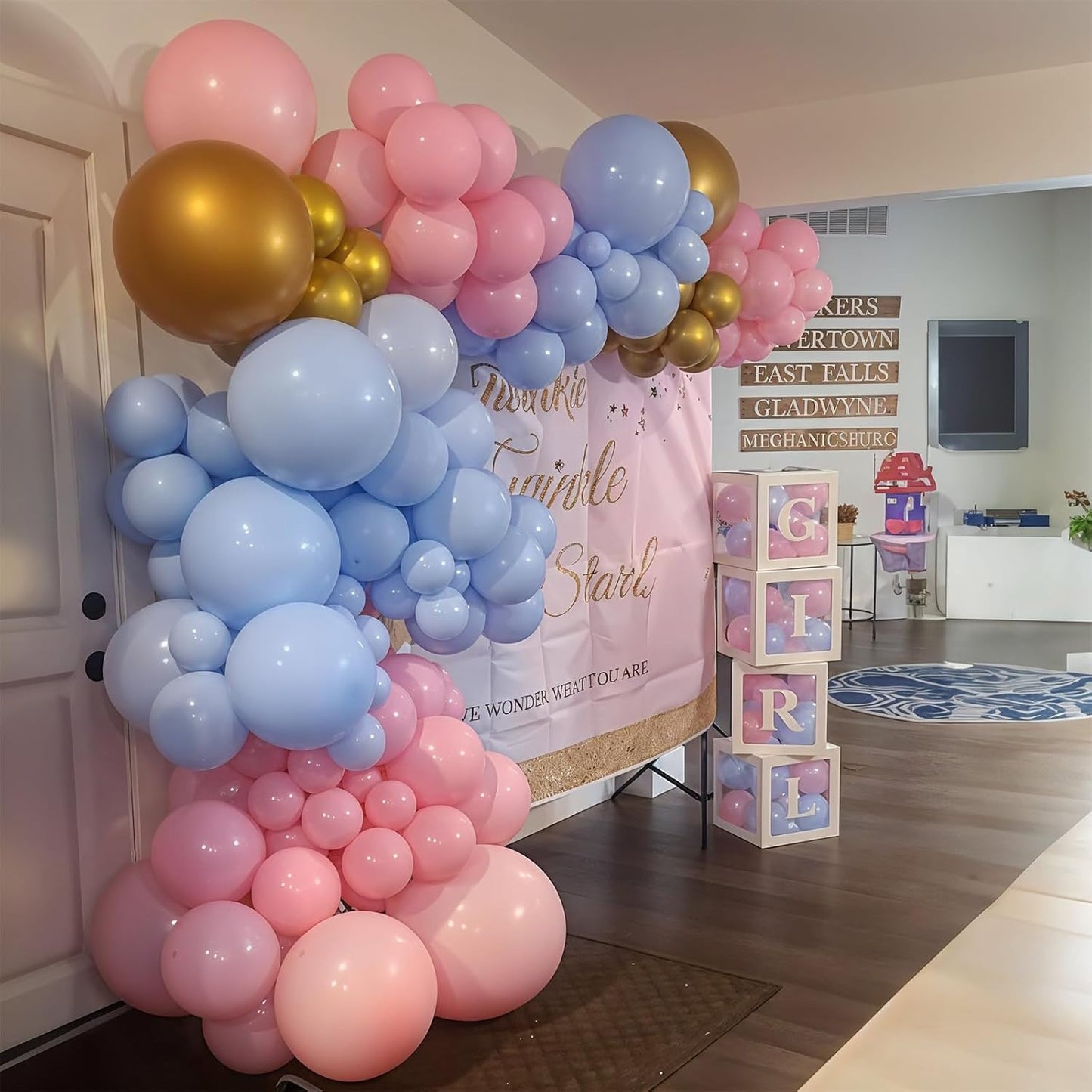 Balloons Pink and Blue, 60 Pack 12 Inch Pastel Light Pink Blue with Metallic Gold Confetti Balloons for Birthday, Gender Reveal, Baby Shower, Boy or Girl Party Decoration