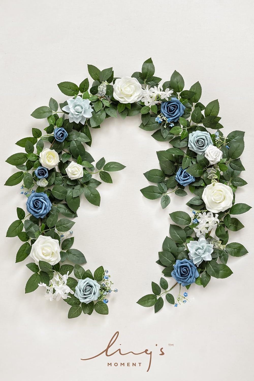 Ling's moment 5FT Dusty Blue Artificial Flower Garland Rose Leaves Floral Garland Arch Flowers Vine Table Garland for Wedding Party Backdrop Decor Home Mantel Table Centerpieces Decoration