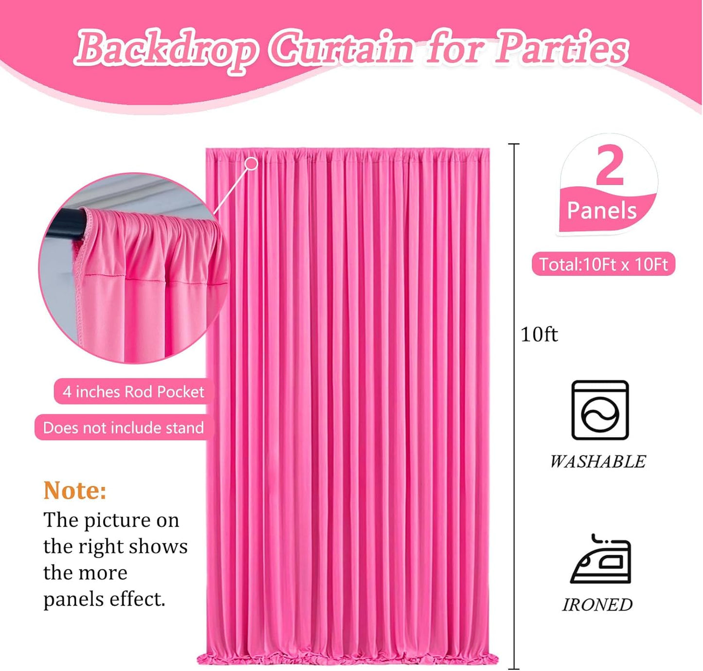 10 x 10 Feet Pink B Backdrop Curtain for Partie, Background Curtains for Photoshoot, Birthday, Wedding, Halloween, Thanksgiving, Christmas Day, New Year Party Decorations 5Ft x 10Ft, 2 Panels