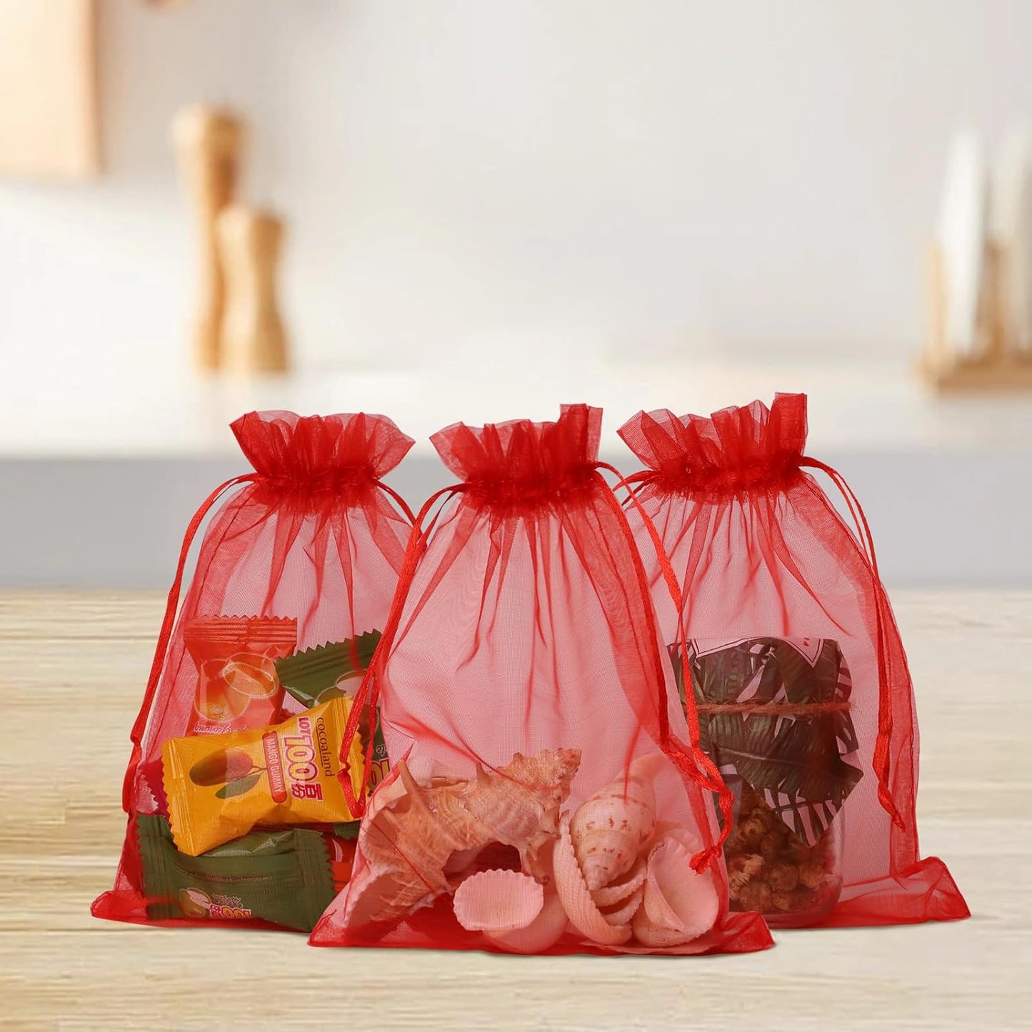 Wudygirl 100PCS Organza Bags 5X7 Inch Favor Bags Jewelry Bags Drawstring for Christmas Candy Wedding Favor Party Baby Shower(Red 5X7)