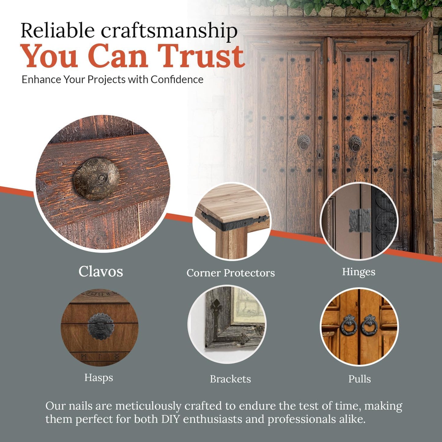 50 Pack 1.5" Round Head Iron Clavos Decorative Nails – Unfinished – Handmade Rustic Round Fasteners for Farmhouse Shutters, Faux Wood Beams, Barn Doors, Shutters, Gates – Ornamental Wood Accent