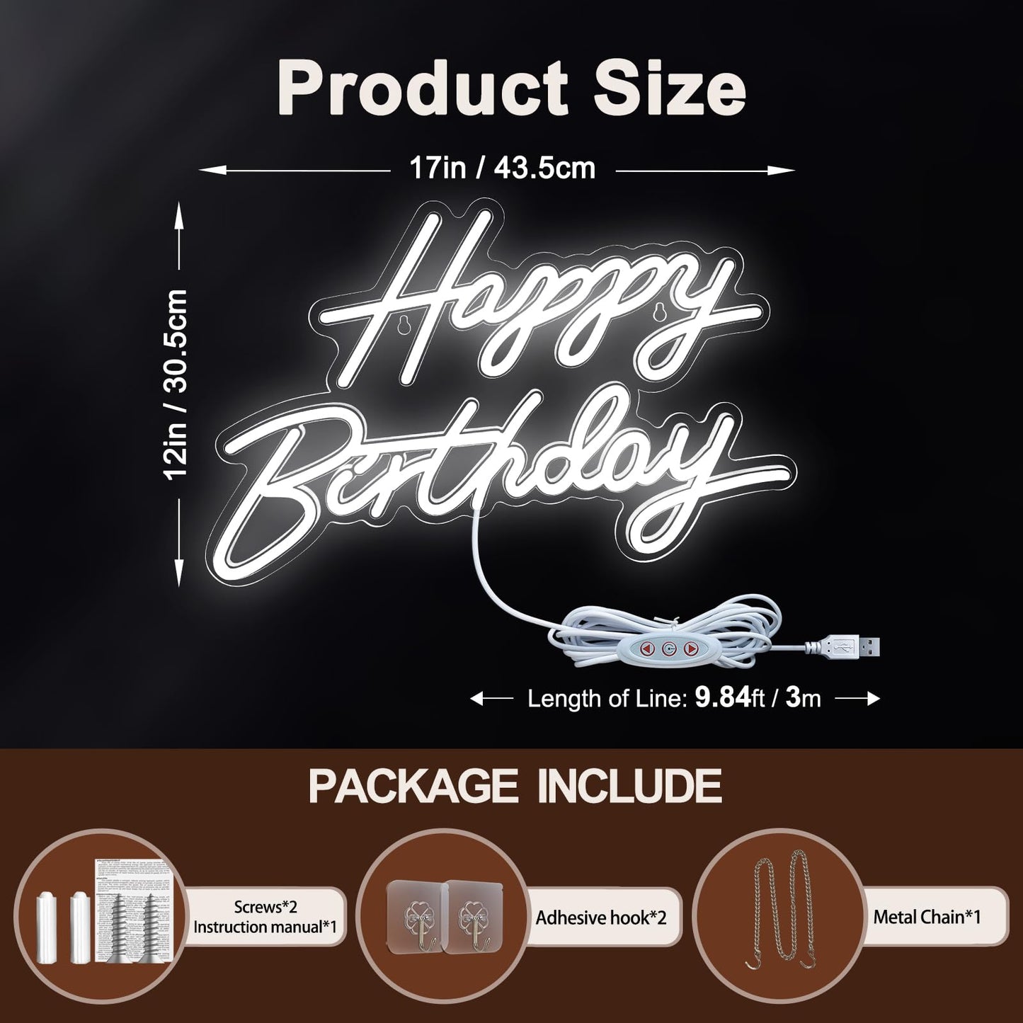 Happy Birthday Neon Sign for Wall Decor, LED Happy Birthday Light Up Sign, Dimmable LED Birthday