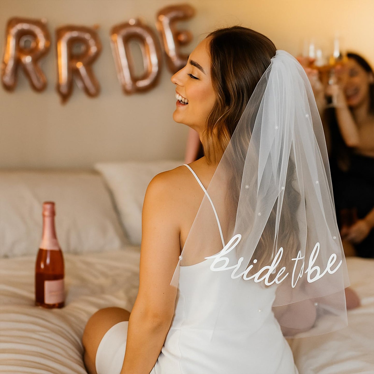 TWPER Bride to Be Veil for Bachelorette Party, White Pearl Veil Bride To Be Headband