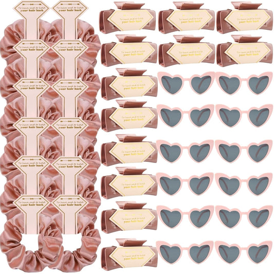 36pcs Bridesmaid Scrunchies Proposal Gifts Bachelorette Hair Claws Clips Girls heart sunglasses for Wedding Party Favors (Rose Gold)