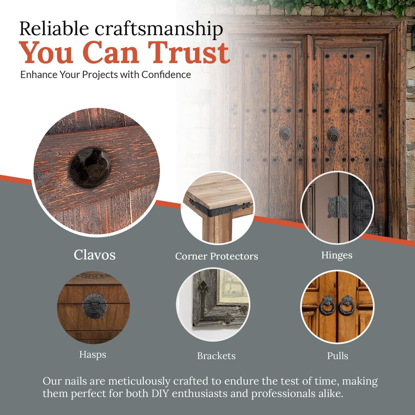 50 Pack 1.25" Round Head Iron Clavos Decorative Nails – Sealed Unfinished – Handmade Rustic Round Fasteners for Farmhouse Shutters, Faux Wood, Barn Doors, Shutters, Gates – Ornamental Wood Accent