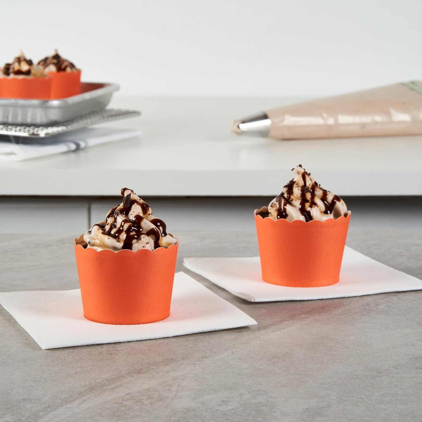 Panificio 3 Ounce Cupcake Wrappers, 200 Scalloped Baking Cups - Oven-Ready, Greaseproof, Orange Paper Cupcake Liners, Disposable, For Birthdays, Baby Showers, Or Weddings - Restaurantware