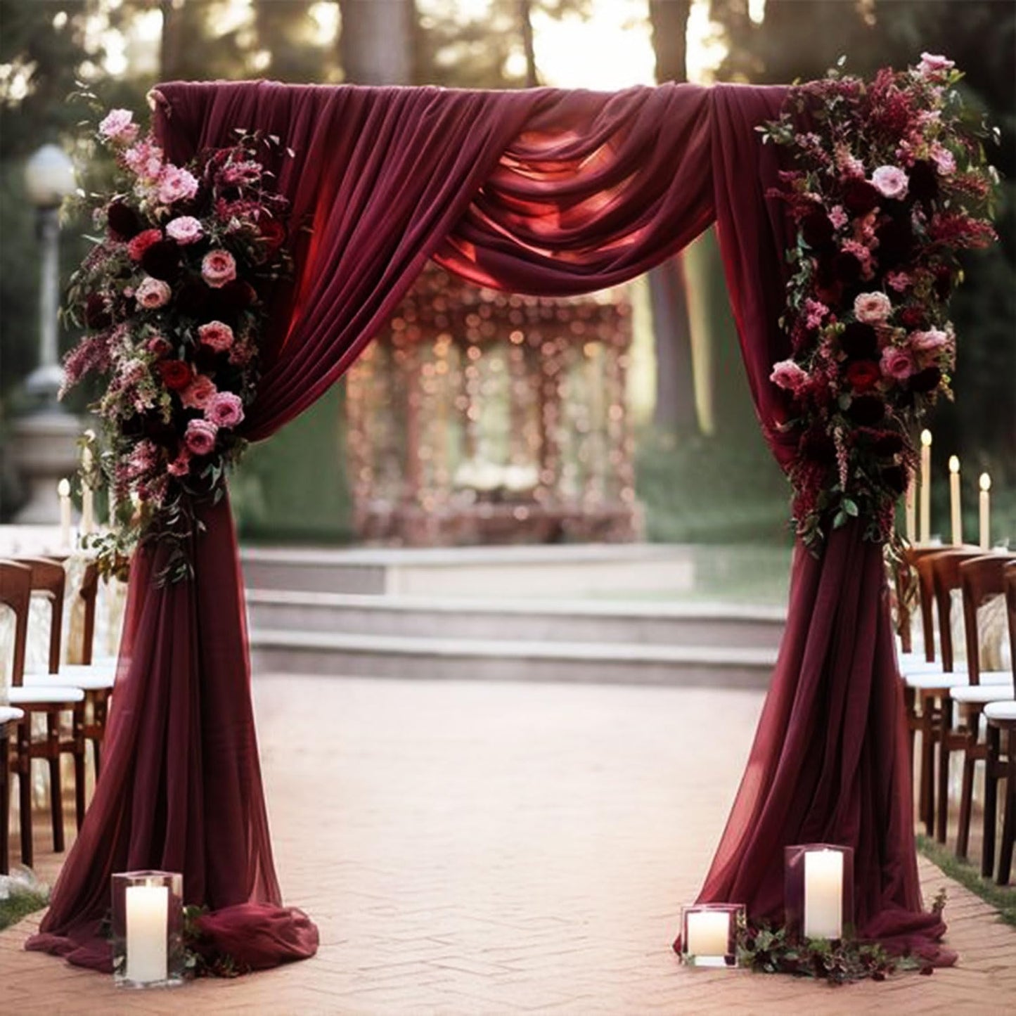 20Ft Length x 28" Width Wedding Arch Draping Fabric 4 Panels Burgundy Arch Drapes Chiffon Fabric Sheer Curtains Backdrop for Party Decorations Wedding Ceremony Bridal Ceiling Stage Reception Decor