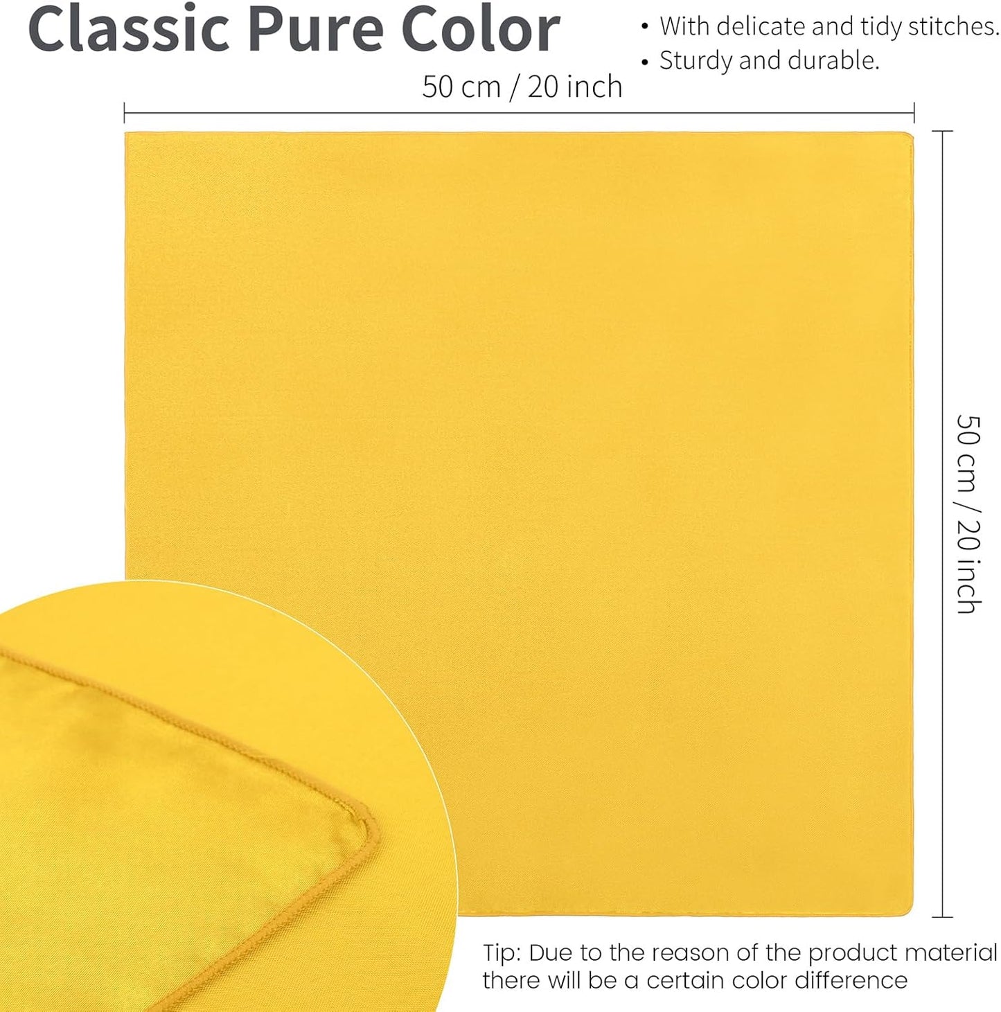 ANECO 16 Pack Square Satin Napkin Bright Silk Table Napkin Soft Smooth Fabric Table Napkin for Wedding Banquet Party Decoration, Yellow, 20 x 20 Inch