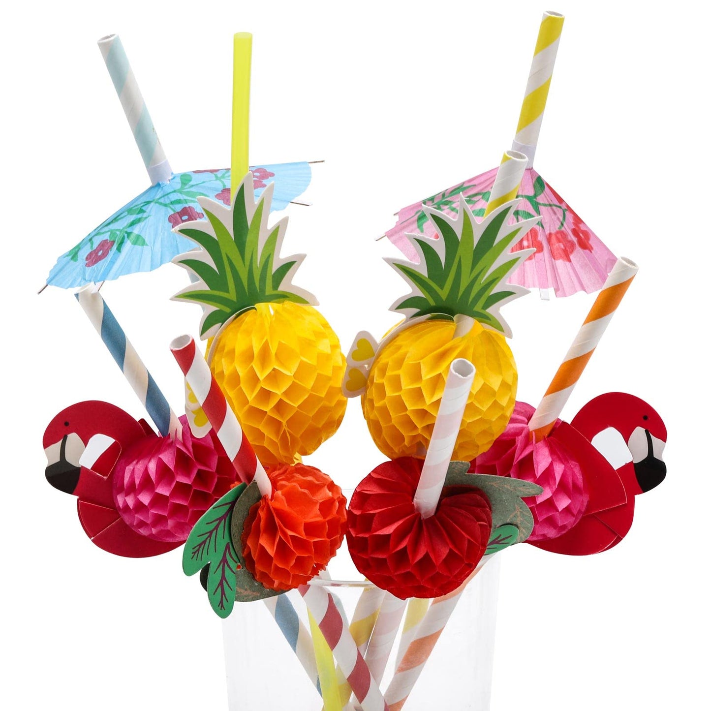 100PCS Flamingo Fruit Straws,Disposable Plastic Drinking Straws,Tropical Hawaiian Beach Summer Pool