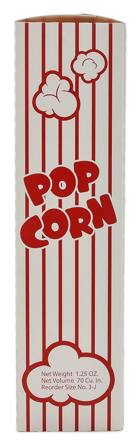 Snappy 3J Red & White Striped Close Top Popcorn Boxes for Movie Night Supplies, Popcorn Boxes Bulk 15000 Count, Movie Night Popcorn Boxes 1.25 oz. Capacity, 4.625” x 2” x 7.5” Popcorn Containers