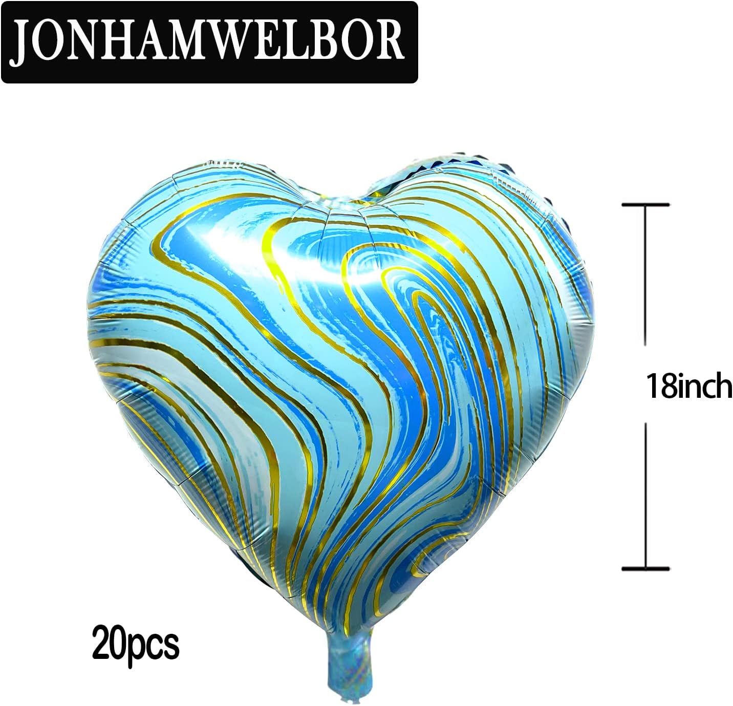 Jonhamwelbor 20Pcs 18 inch Marble Blue Foil Mylar Heart Shape Balloons Decorations Valentines Birthday Wedding Baby Shower Party (Marble Blue)
