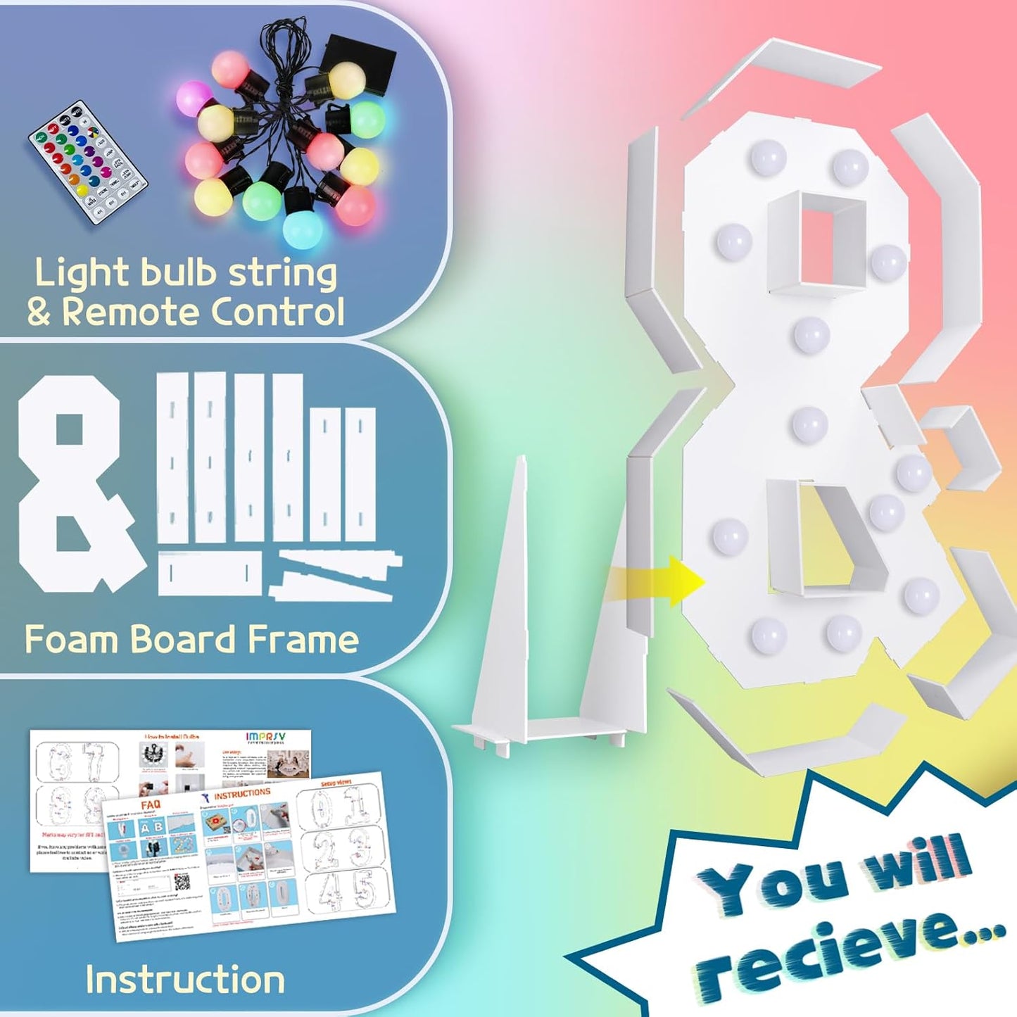 4FT Colorful Marquee Light Up Letters &, 18 Colors Light Up Alphabet Signs with Remote, Marry Me Sign, Large Letter for Birthday Engagement Anniversary Wedding Party Decor