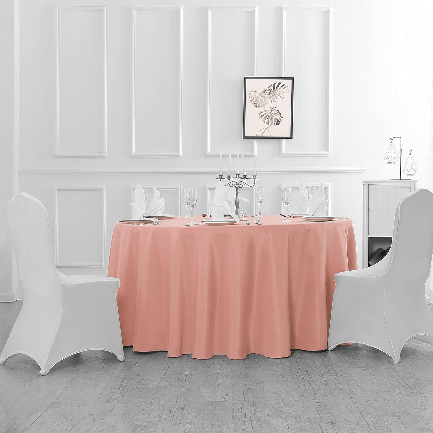 132 inch Round Tablecloth Washable Polyester Table Cloth Decorative Table Cover for Wedding Party Dining Banquet（132 inch, Dusty Pink）