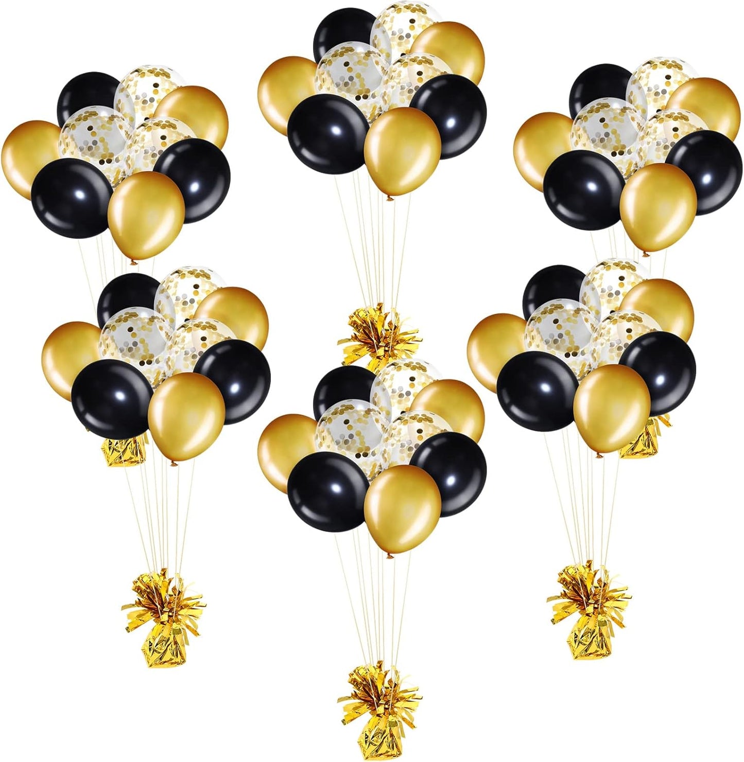 56 Pcs Balloon and Balloon Weights, 50 Pieces Balloons Decorative Birthday Confetti Balloons 6 Pieces Balloon Weights Pack Holder Balloons Party Wedding Birthday Decors(Black, Gold Series)