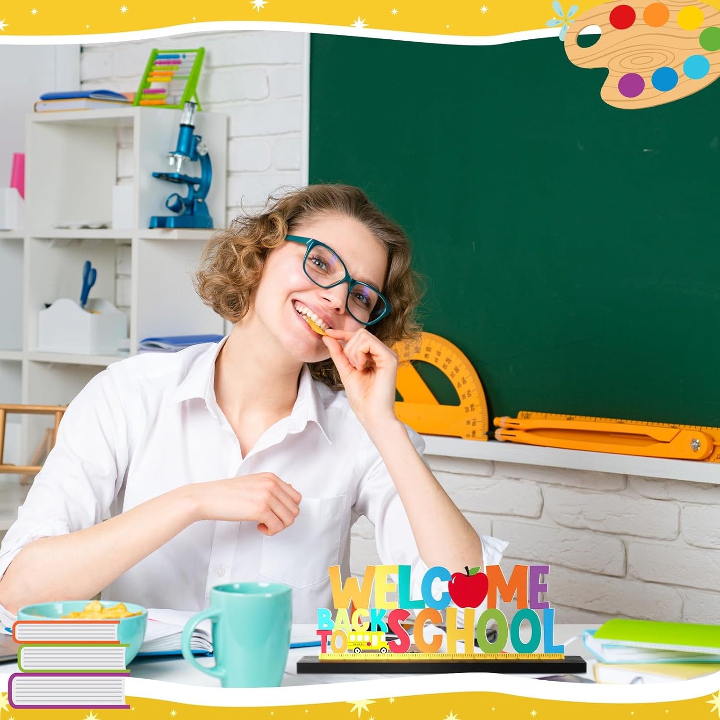 Welcome Back to School Metal Sign First Day of School Table Decor Metal Word Sign with Wooden Base for Classroom Teacher Party Favor Supplies Tiered Tray Decor Shelf Tabletop Decorations