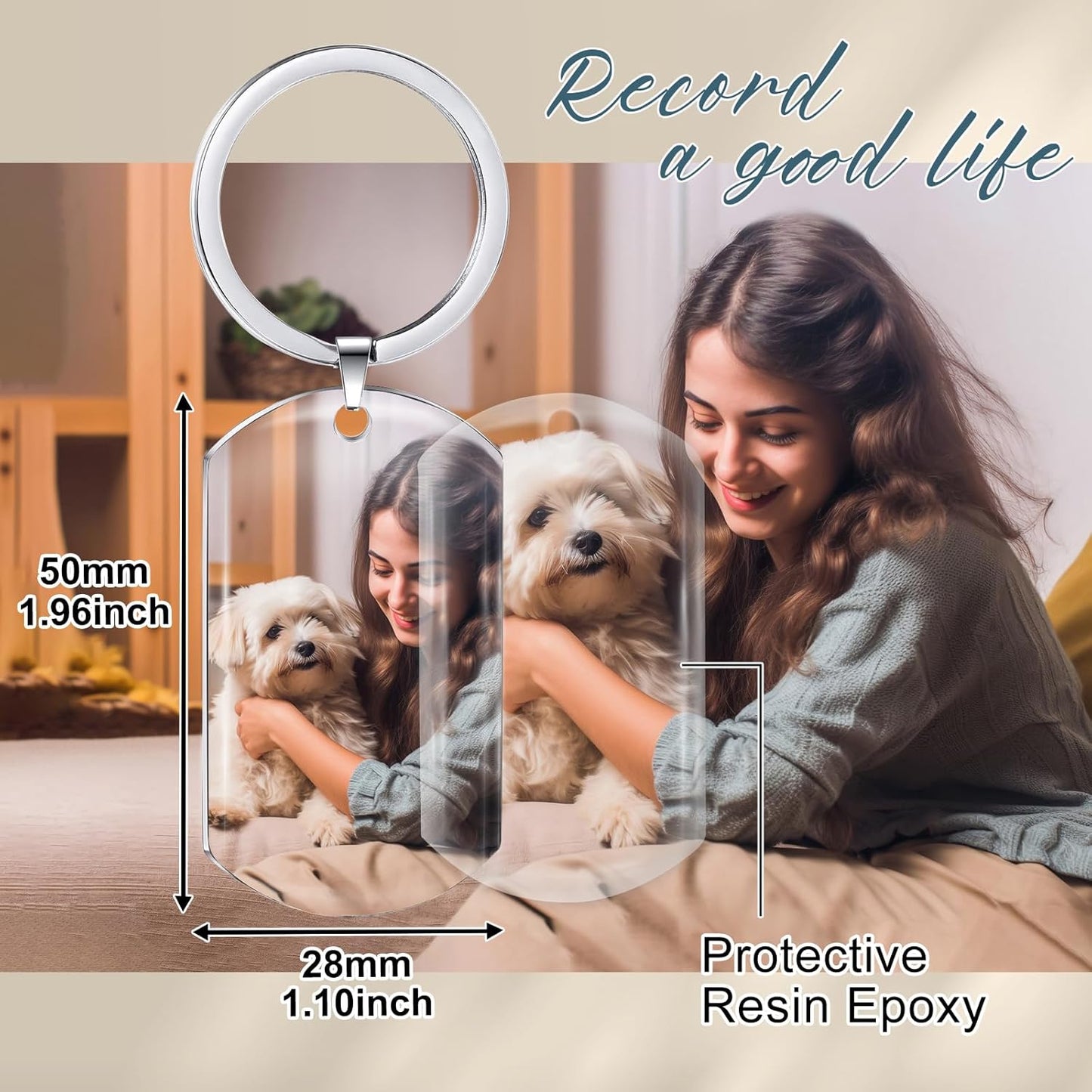 Funnylife Personalized Dog Memorial Photo Keychain Stainless Steel Custom Pet Memory Keychain Loss of Dog Sympathy Gifts