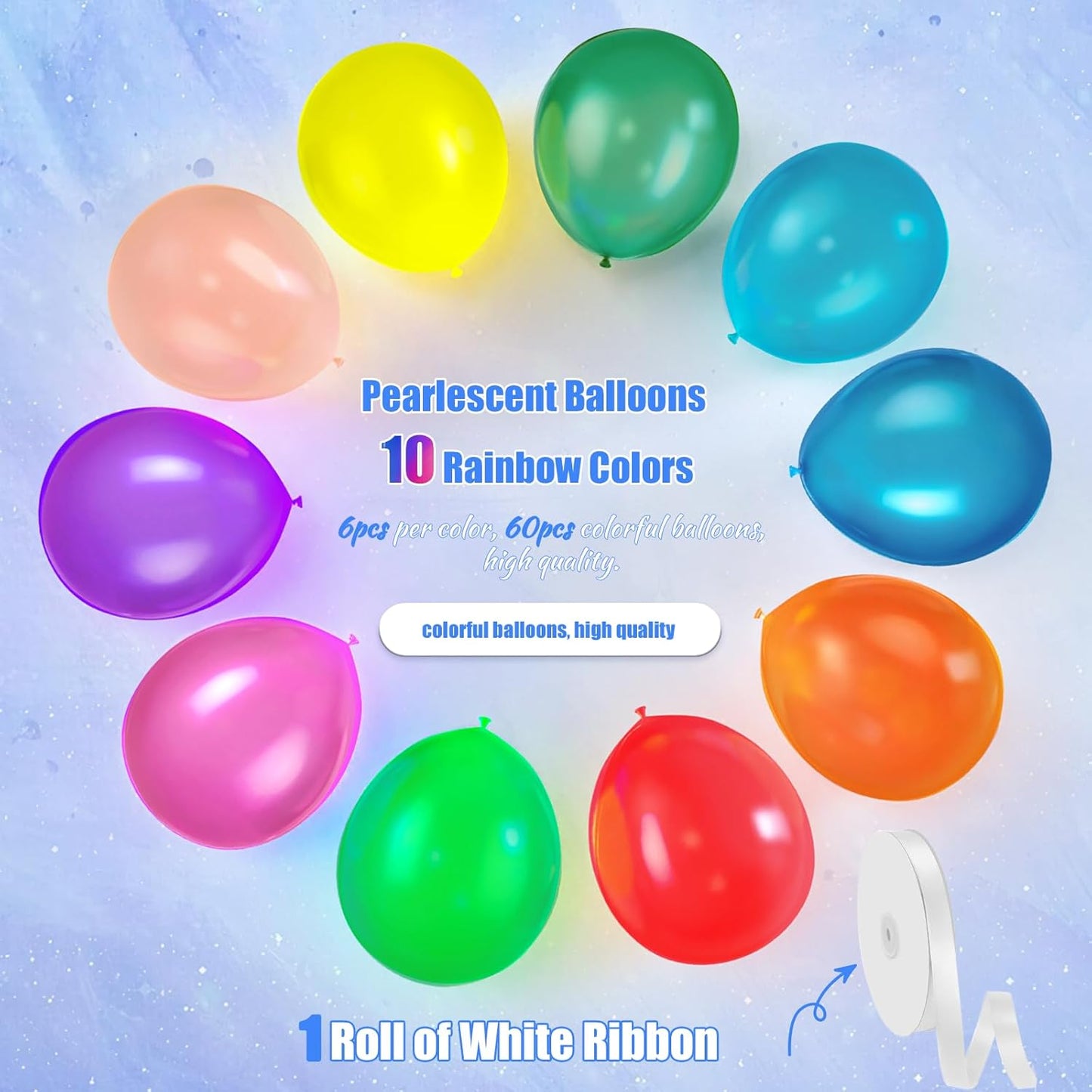 60 Pack Balloons Assorted Color 12 Inches Rainbow Latex Balloons, 10 Bright Color Balloon Arch Kit, for Birthday Baby Shower Wedding Party Decorations