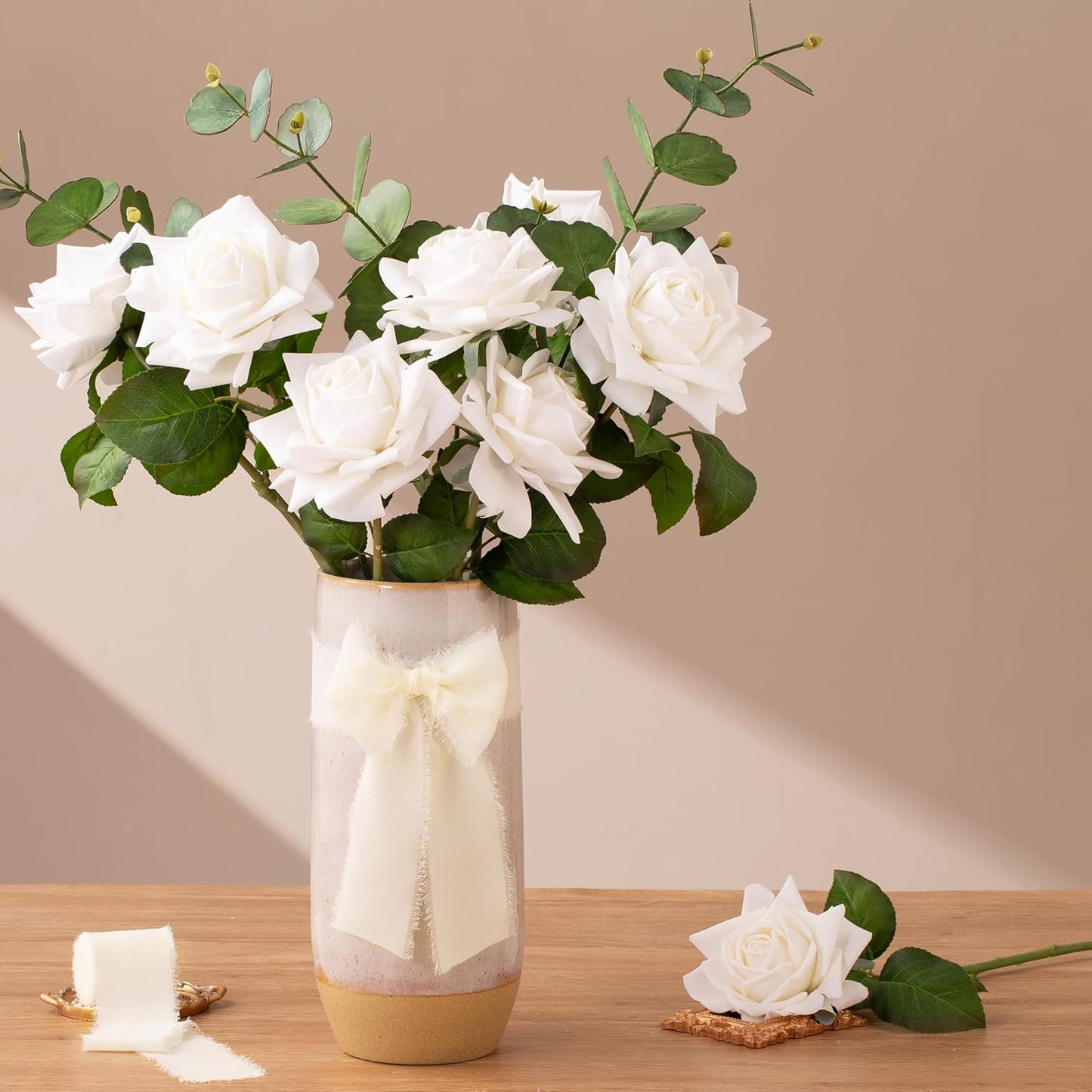 DORIS HOME Cream White Chiffon Ribbon for Flower Bouquet, 2" x21Yd Fabric Ribbon for Gift Wrapping, Handmade Frayed Ribbon for Wedding/Christmas Decorations