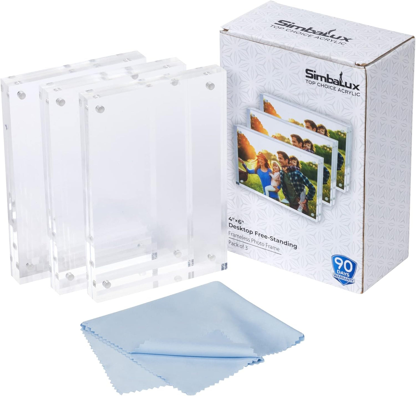 SimbaLux Magnetic Acrylic Picture Photo Frame 4x6 inches (3 Pack), Clear Glass Like, Double Sided Frameless Desktop Floating Display, Free Standing, Easy to Change