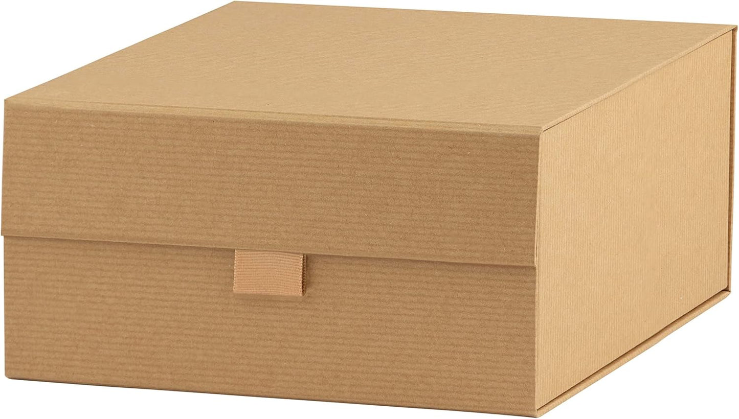 Purple Q Crafts 5 Pack Brown Kraft Ribbed Hard Gift Box With Magnetic Closure Lid 8"x8"x4" Square Favor Boxes With Classy Ribbed Paper Finish…
