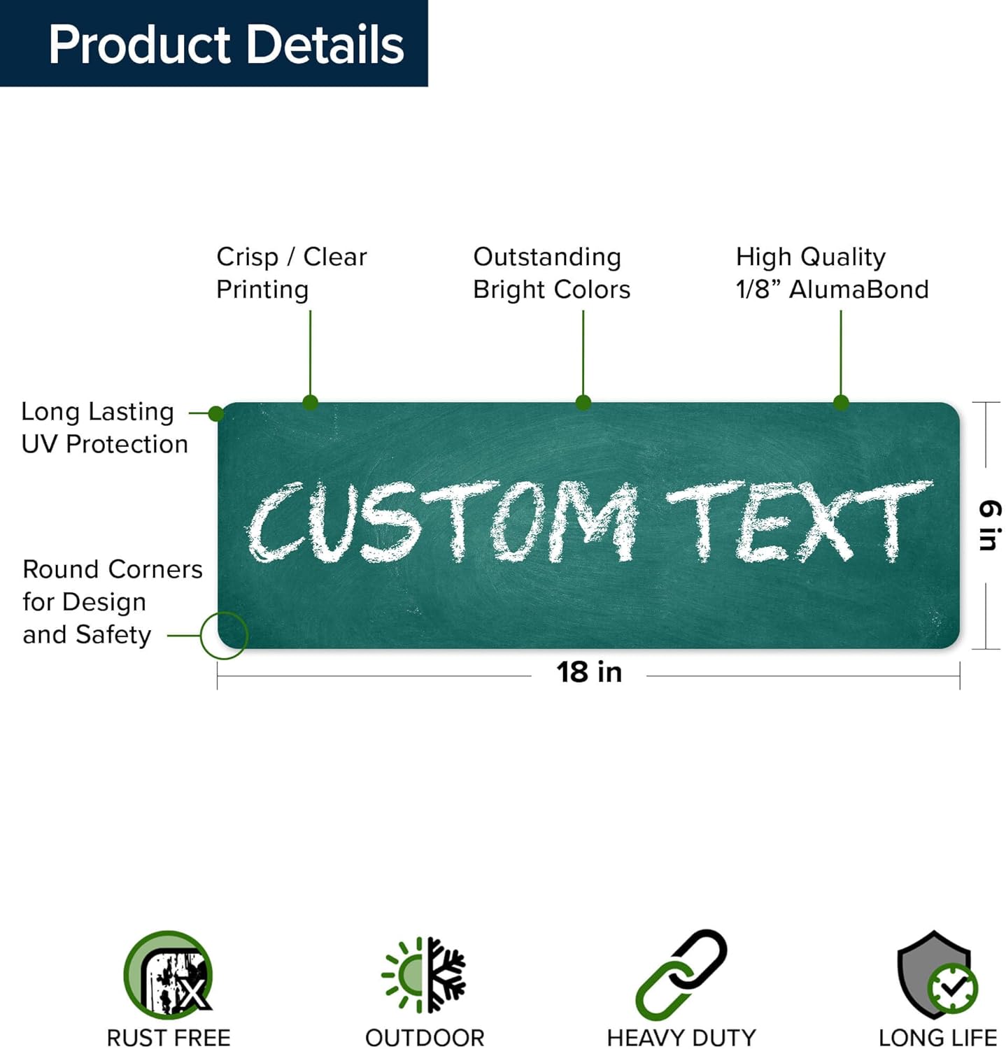Custom Sign, Custom Street Sign, 11 Font Colors, 13 Font Styles, 4 Hole Options, 22 Sizes, 6x18 Inches, Rust Free DiBound, Fade Resistant, Made in USA by My Sign Center (Chalkboard Green)