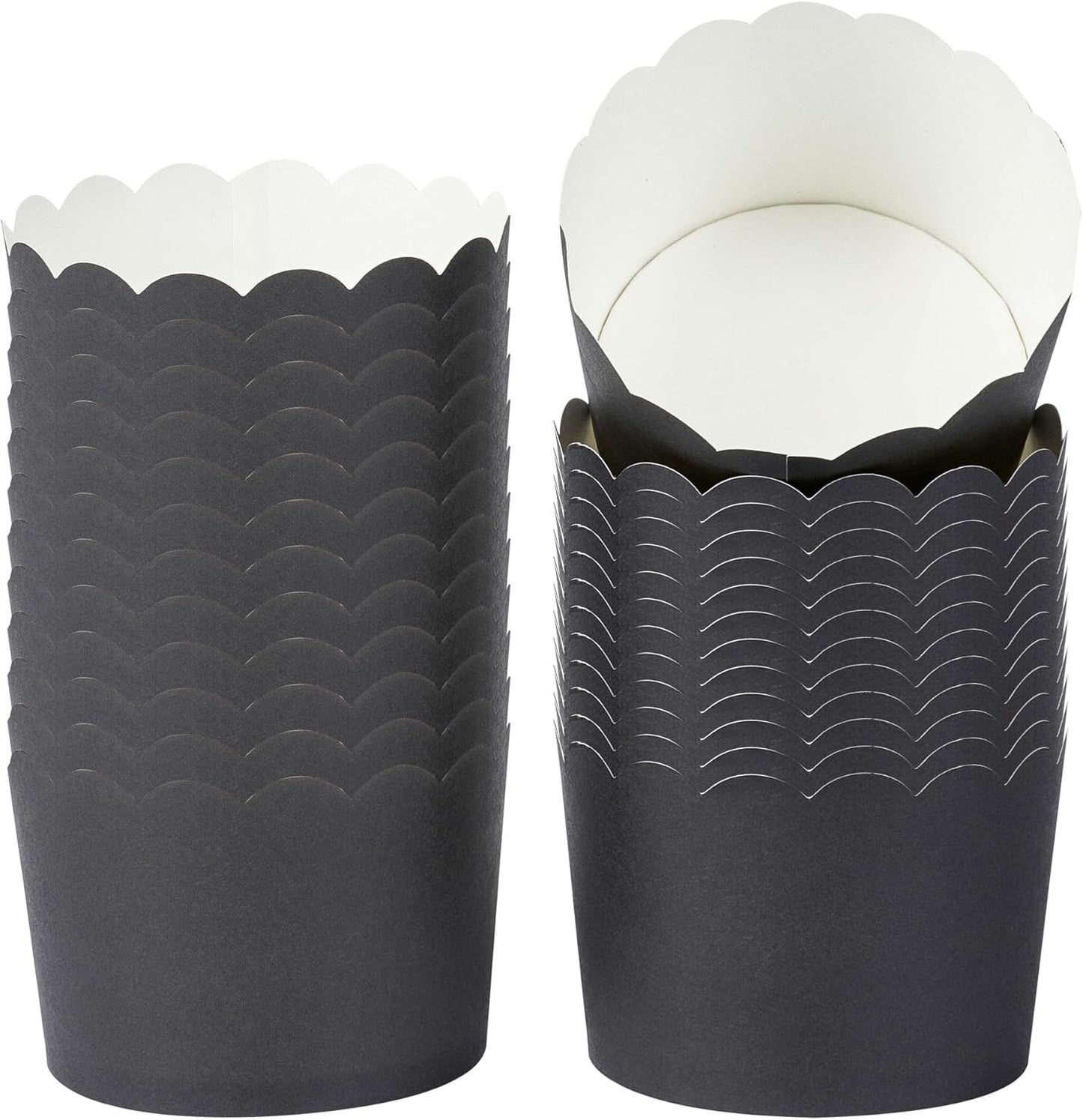 Panificio 10 Ounce Cupcake Wrappers, 200 Scalloped Baking Cups - Oven-Ready, Greaseproof, Black Paper Cupcake Liners, Disposable, For Birthdays, Baby Showers, Or Weddings - Restaurantware