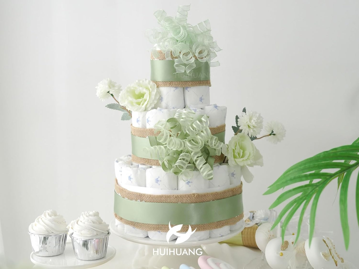 HUIHUANG Green Bows for Gift Wrapping Sage Green Gift Bows 5 inch x 8 Counts Self-Adhesive Curly Ribbon Bow for Presents, Paper Bag, Baby Shower Favors, Wrapping Accessories, Wedding Decor