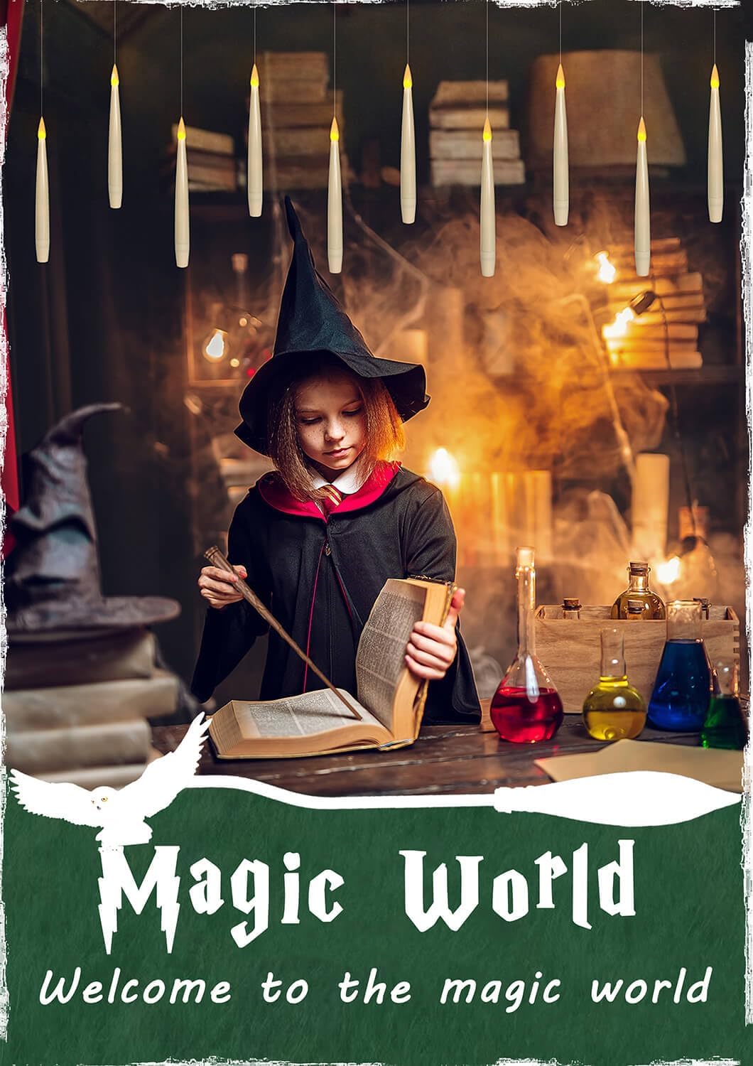 Leejec Floating Candles with Magic Wand Remote(6/18H Timer), 12pcs 6.1" Hanging Flameless Taper Candles, Battery Operated Flickering Warm Light, Halloween Christmas Gift, Wedding Party Decor (Ivory)